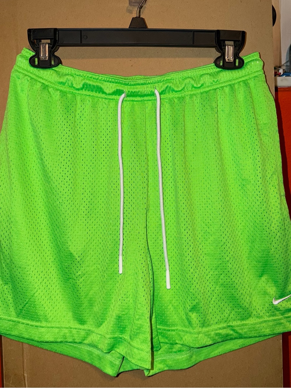 Nike Neon Green Mesh Athletic Shorts with White Drawstring